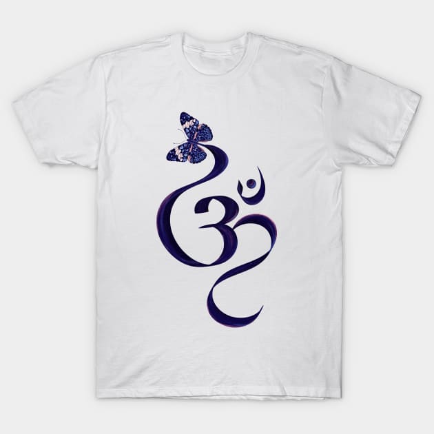 OM symbol and Butterfly - watercolor T-Shirt by Nartissima